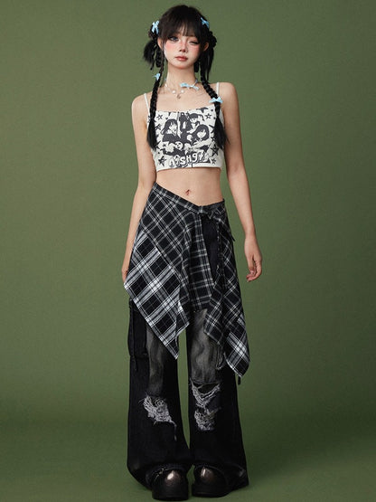 Accessory Plaid Pattern Y2K White Black