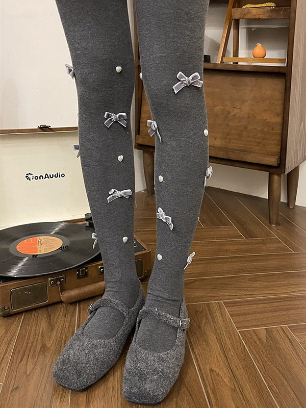Sweet Bowknot Heart Tights