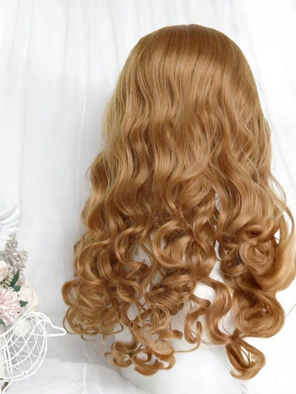 Brown 50cm Long Curly Lolita Wig with Full Bangs - Sinwavy