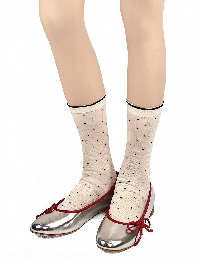 Calf Patterned Ruffled Colors Socks 3 Polka-Dot