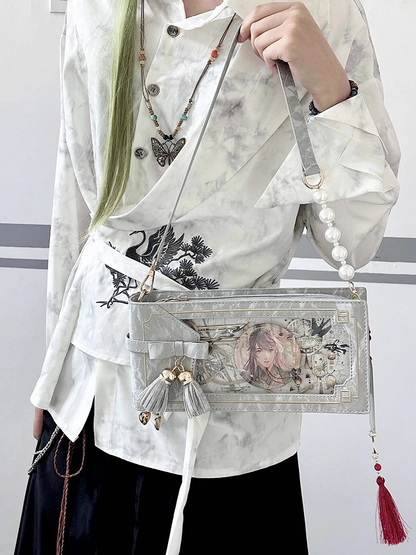 Blumentasche Silber Muster Akzent Stil Schleife PU Ita mit Fransen Cheongsam