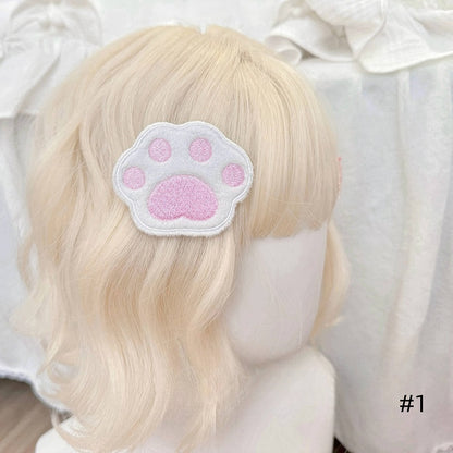 Hair Pink Embroidered Clip Velcro Paw Cat