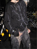 Sleeves Y2K Print Top Black Long Punk