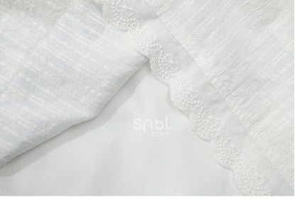 ホワイトハイウエストレーストリムスウィートスカートチェック柄パッチワーク