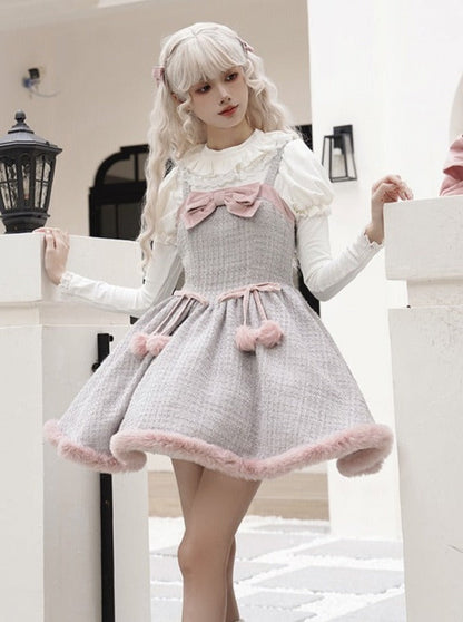 Tweed-Pelzkleid Pelz + süßer Umhang