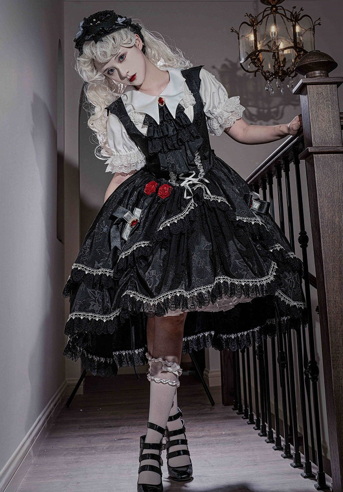 High-Low-Rock Fledermausflügel Lolita Schulter Schwarz geformtes Kleid Gothic