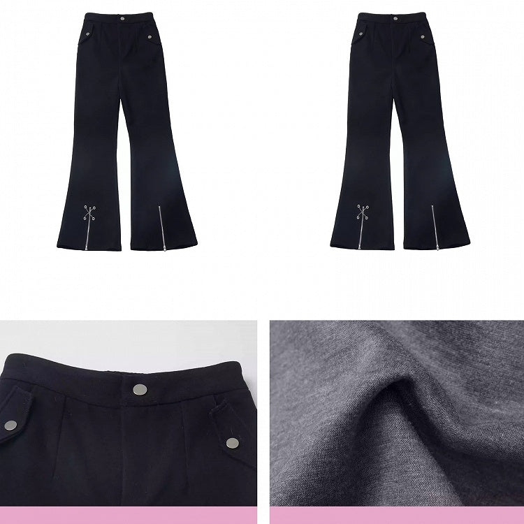 Schwarze Fischschwanzhose mit überkreuzten Ketten-Reißverschlüssen an den Bündchen