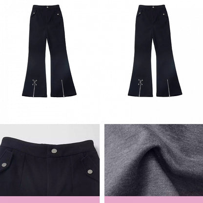 Schwarze Fischschwanzhose mit überkreuzten Ketten-Reißverschlüssen an den Bündchen