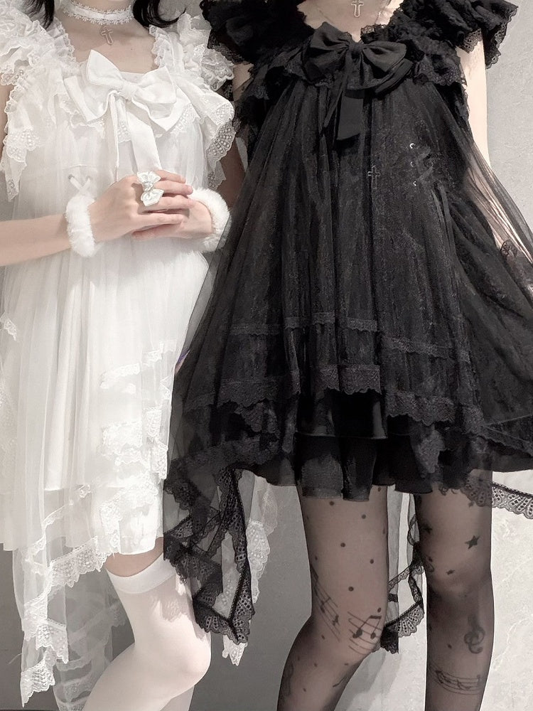 Ivory Landmine Trio: Camisole Dress, Asymmetric Tulle Overlay, Choker - Pink Rabbit