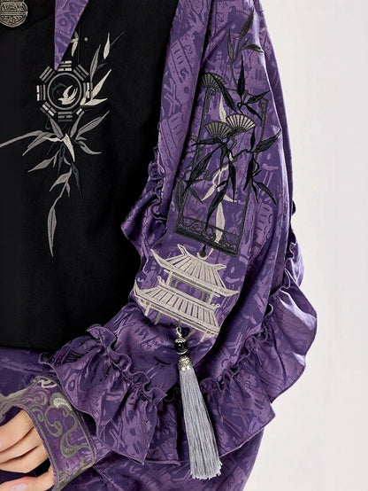 Sleeves Style Unisex with Shirt Flounce and Embroidery Chinese Purple
