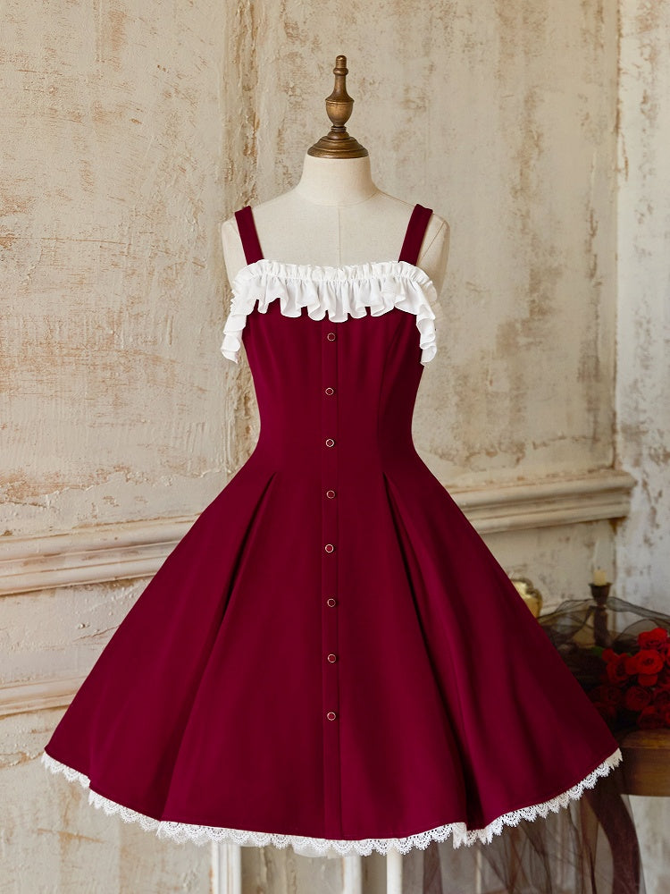 Kleid Fit Lolita Slim Fashion Taille Rot Elegant
