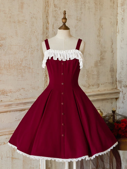 Kleid Fit Lolita Slim Fashion Taille Rot Elegant