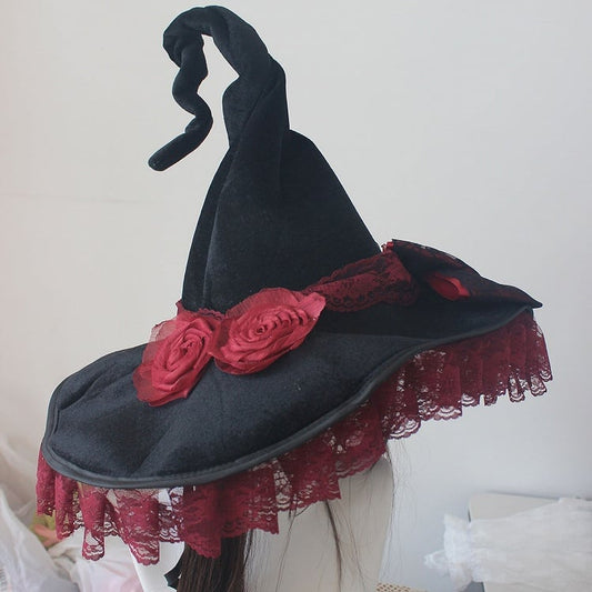Floral Decorated Hat Bowknot Trim Design 4 Lace Options Halloween Witch Color