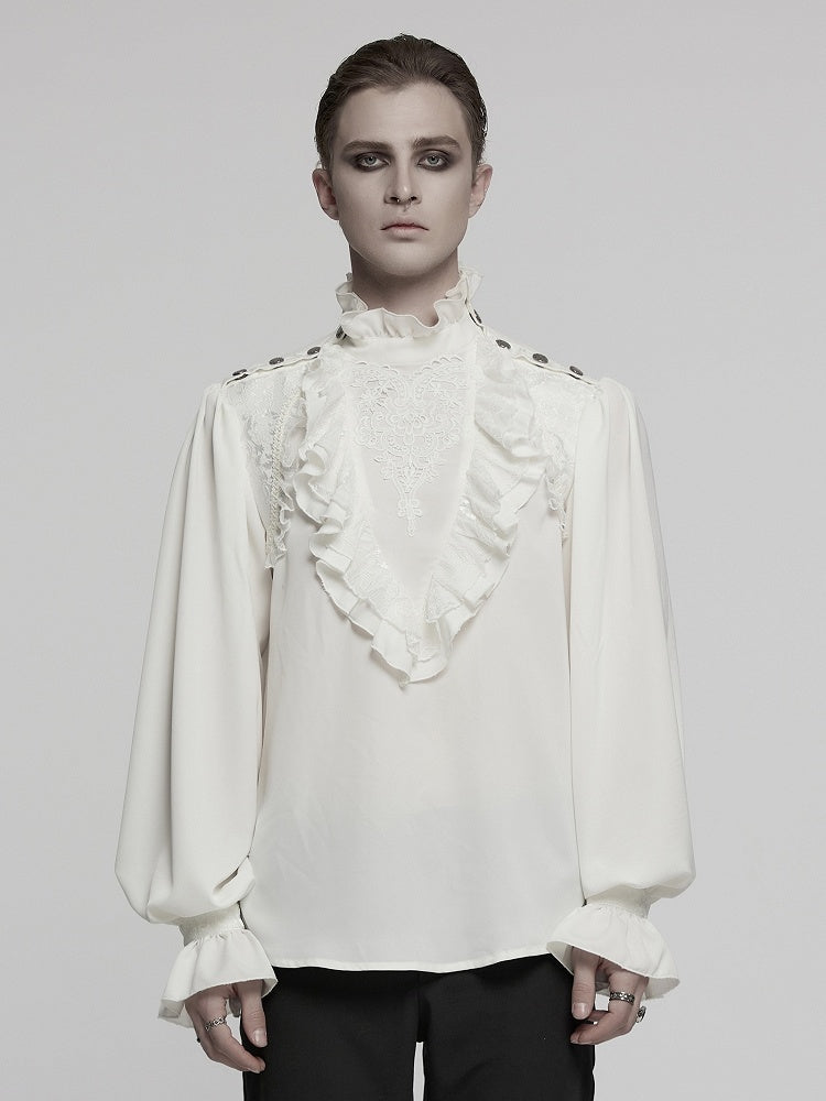 White Men's Gothic Glamorous Pullover Shirt