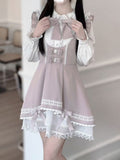 mit süßem Bowknot-Rock, rosa Saum, Overalls, gestuftes Kei-Chiffon-Detail, Jirai Dusty