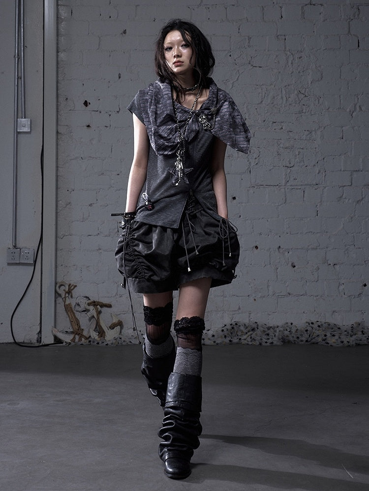 ダークフォールドオーバーウエスト フェードウォッシュ ヴィンテージ レースアップ グレー