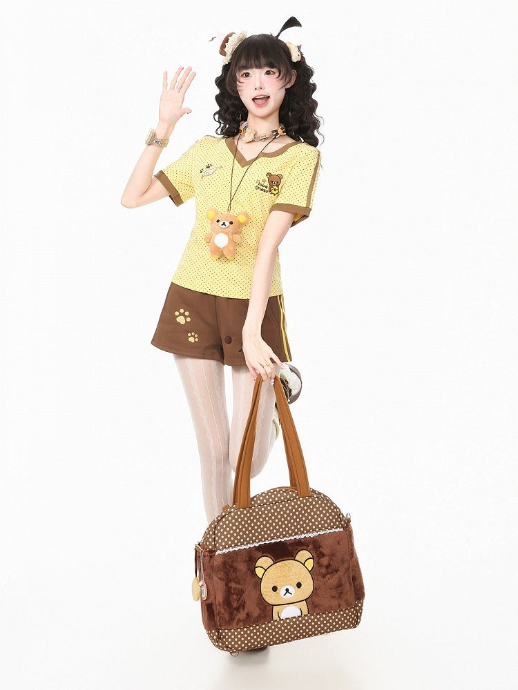 Kawaii Otaku Brown Shorts with Bear Theme Embroidery - Languid Park