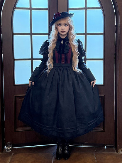 Lolita and Gothic with Lace Pattern Dress Spider Web Trim Black Juliette Sleeves