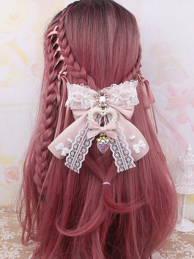 Large 4 Strawberry Options Color Bowknot Kei Charm Hairclip Heart Jirai