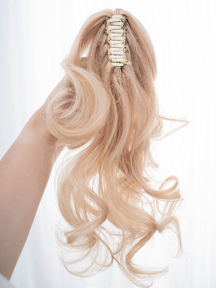 Blonde kurze synthetische Perücke im Bob-Schnitt mit doppelten Pferdeschwanz-Krallenclips