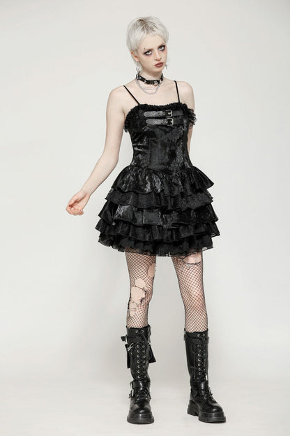Black Sleeveless Ruffled Party Slip Dress Punk Graduation