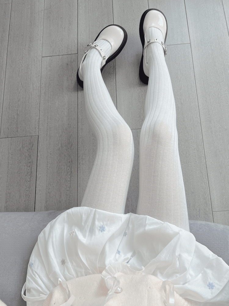 ホワイト/グレーストライプタイツ