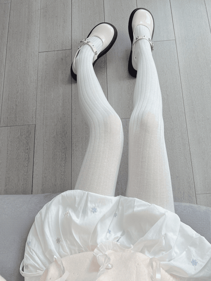 ホワイト/グレーストライプタイツ