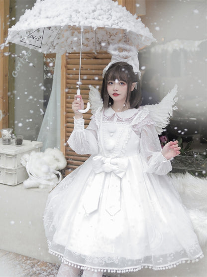 - + White Pattern Snowflake Skirt Full Sweet Set Cape Bow Jumper Big