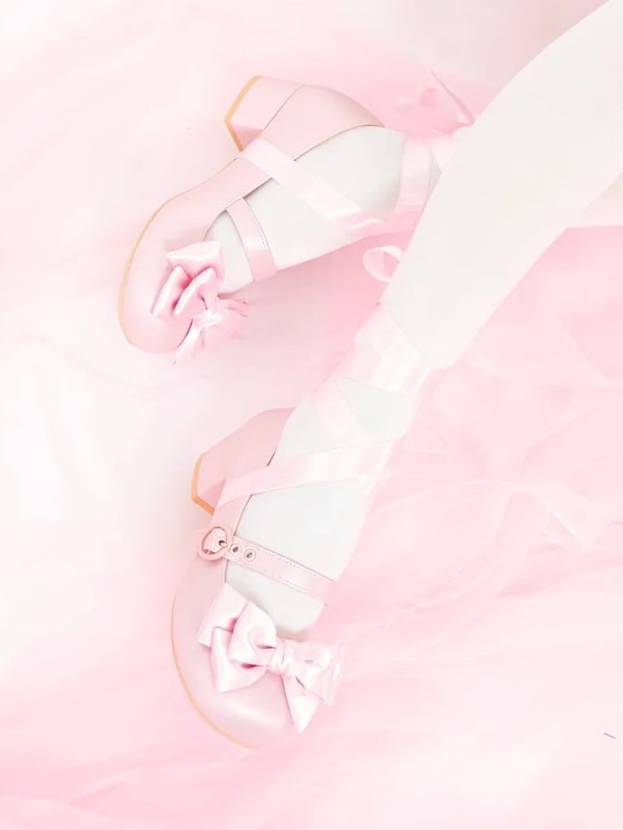 Mary - Lace-up Bow at Toe Pink Janes Top Round PU Ankle