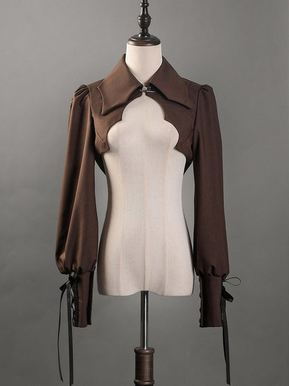 Braunes Steampunk Lolita Crop Top mit Kragen in Fledermausflügelform