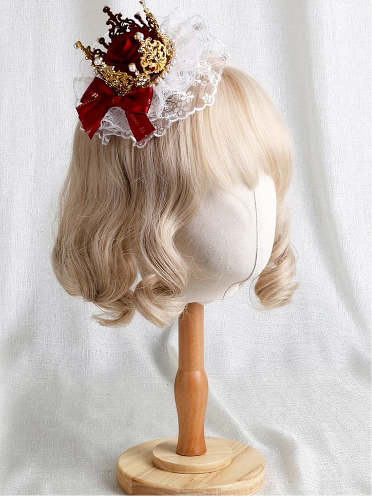 Gold Rose Lace Hairclip Red Crown