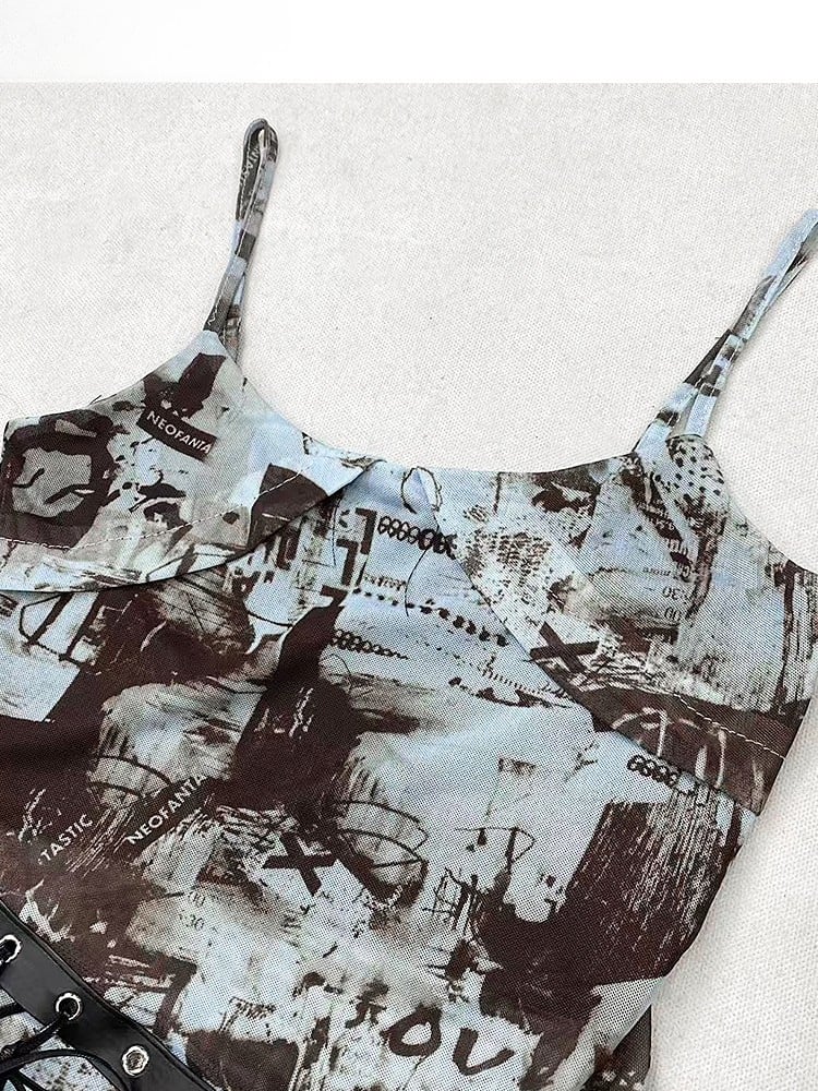 アシンメトリーキャミソールトップ ビタースウィートブルー レースアップディテール + ヘム