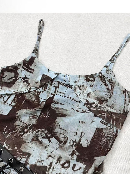 アシンメトリーキャミソールトップ ビタースウィートブルー レースアップディテール + ヘム