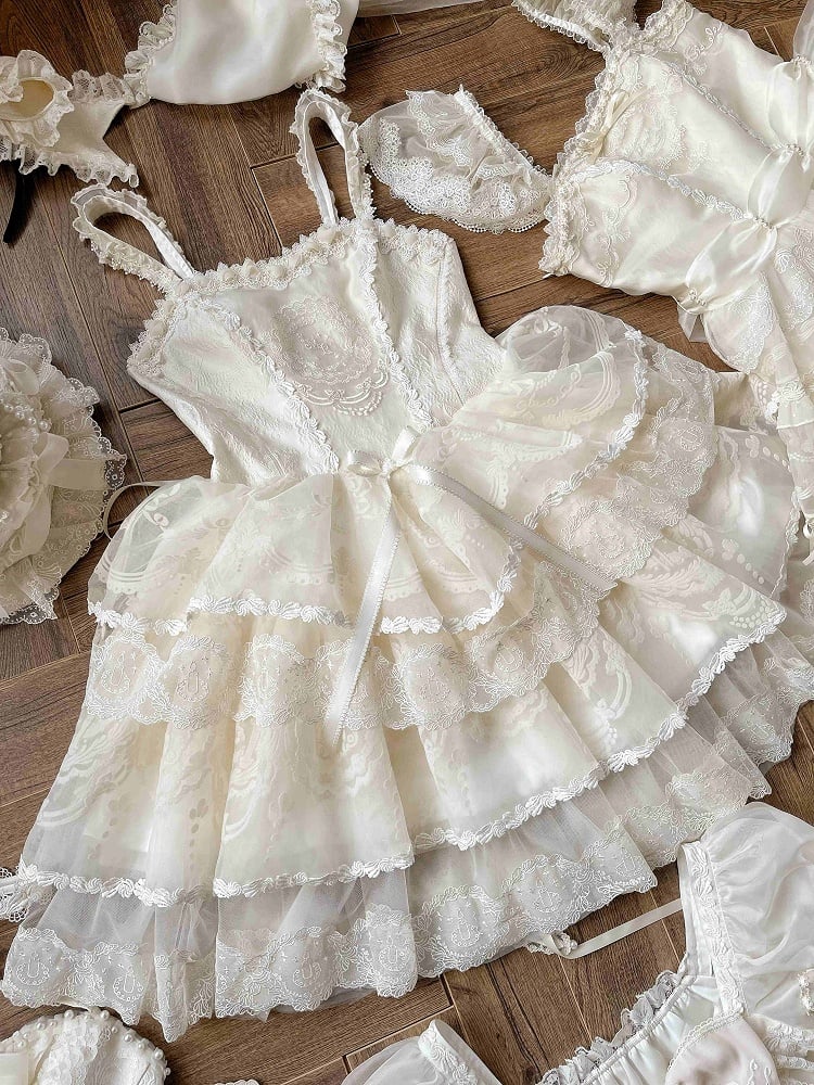Korsett Stufenkleid Lolita Rock Weiß Creme Prinzessin