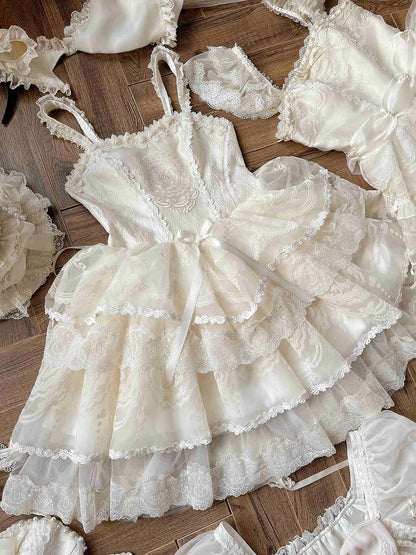 Korsett Stufenkleid Lolita Rock Weiß Creme Prinzessin