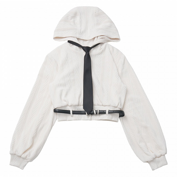 Belt with Waist Knit Hooded White Top