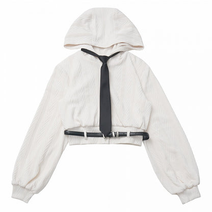 Belt with Waist Knit Hooded White Top