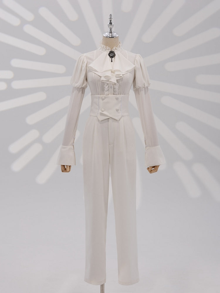 White Corset Belt High-Waist Ouji Lolita Pants - DevilInspired Exclusive Collection