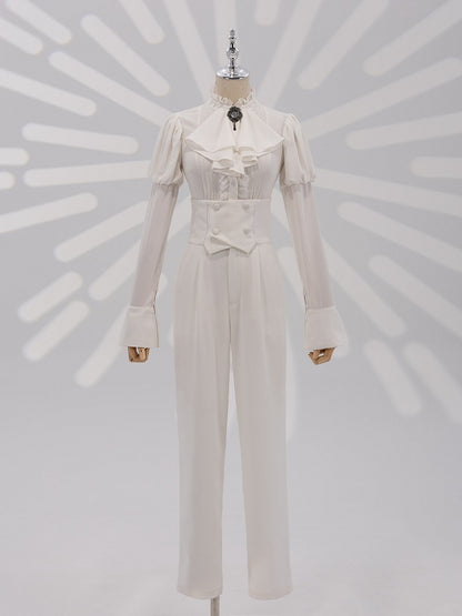 White Corset Belt High-Waist Ouji Lolita Pants - DevilInspired Exclusive Collection