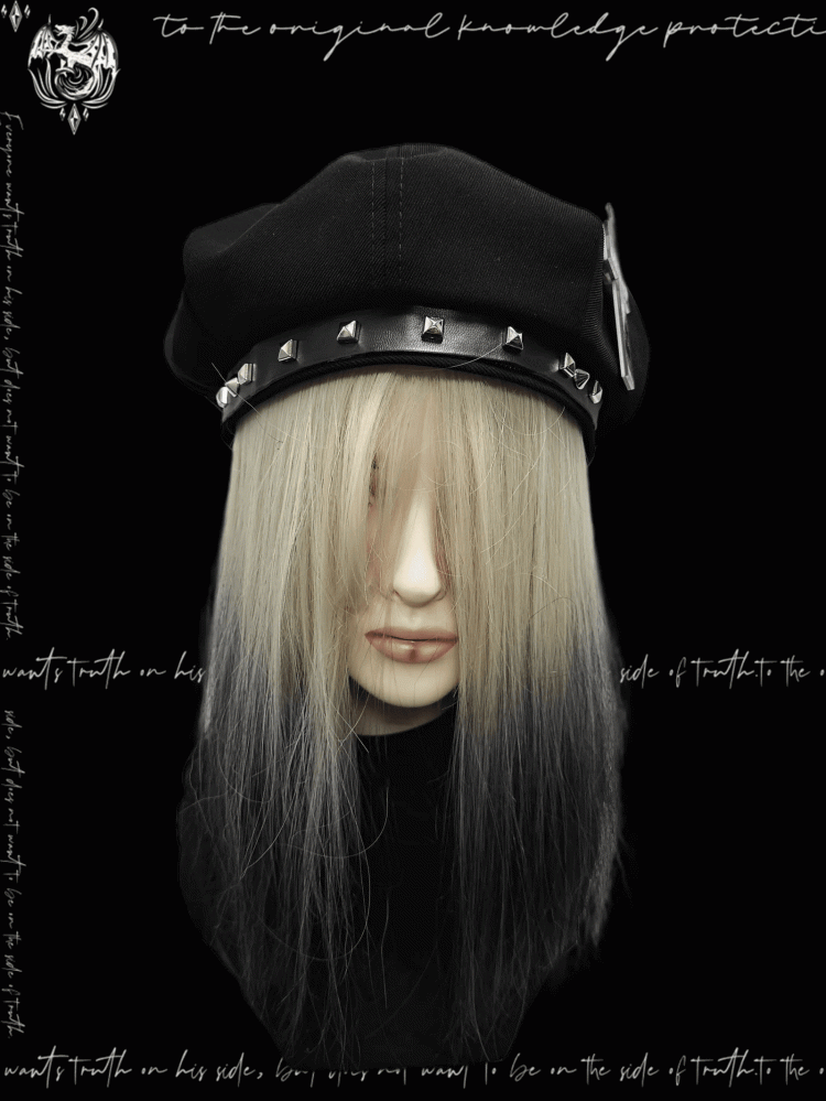 Y2K Black Cross Accent Punk Beret Studded Bittersweet Rock