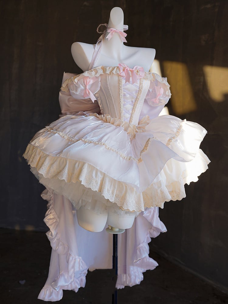 軽いドレススクエアネックラインとショートパフスリーブスイートロリータプリンセスパープルパフィー