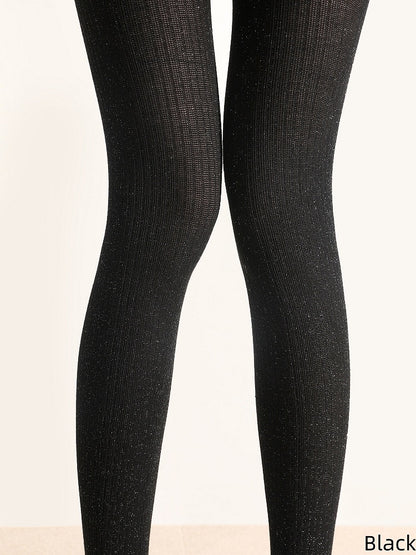 Gray/Black Shimmery Dark Tights Vertical Pattern Striped