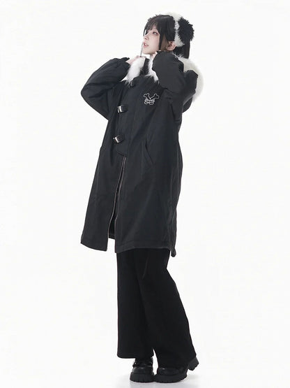 and Cozy Detailing Fleece-Lined Hood Mid with Black/Purple Star Coat Patch Plush Length