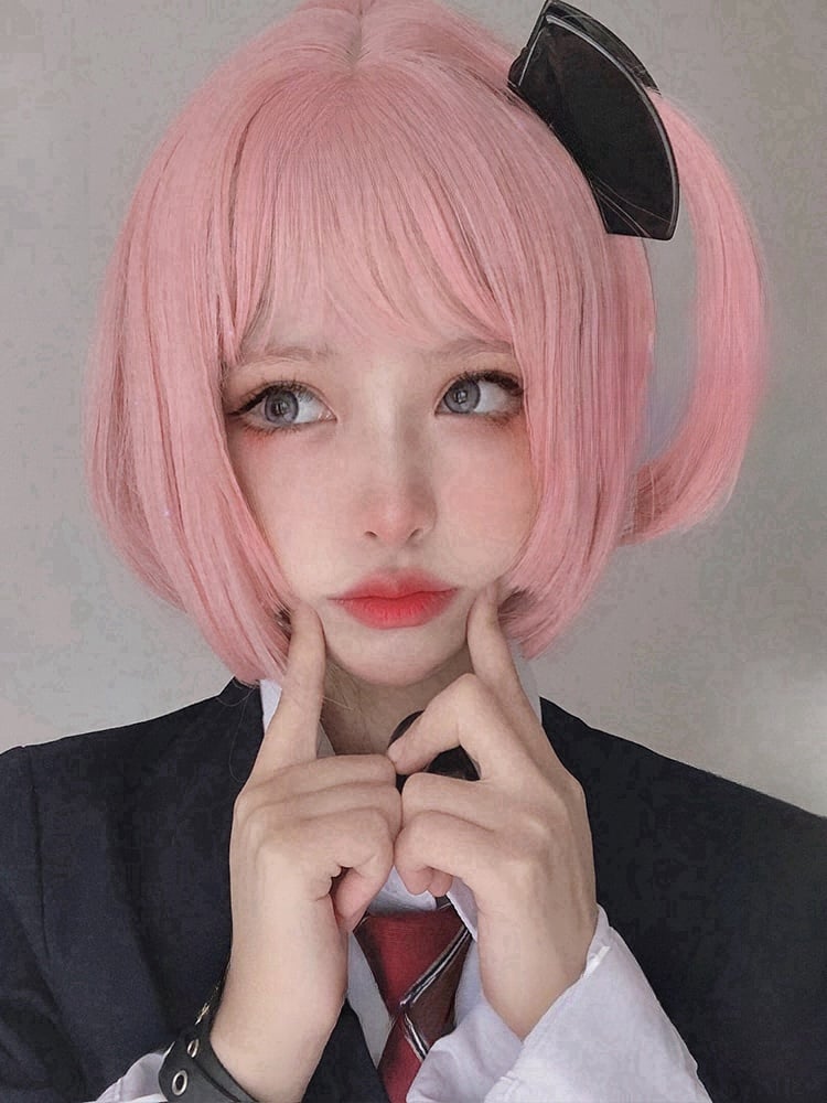 Rosa 30CM kurze Bob-Schnitt-Synthetikperücke mit Pony