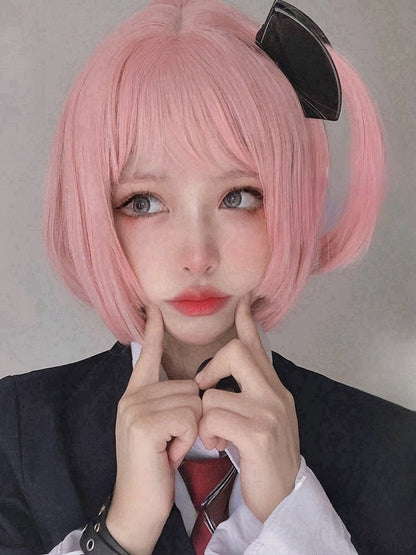 Rosa 30CM kurze Bob-Schnitt-Synthetikperücke mit Pony