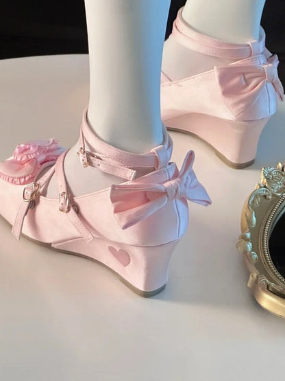 Shoes Wedge Toe Sweet Round Pink Lolita Sole -