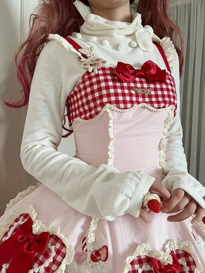 Shape Pink Embroidery Applique Lolita JSK Red Heart Hem Cake and