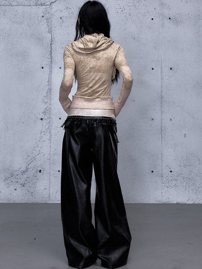 - Wide-leg Pants Punk Black Wing Embroidery