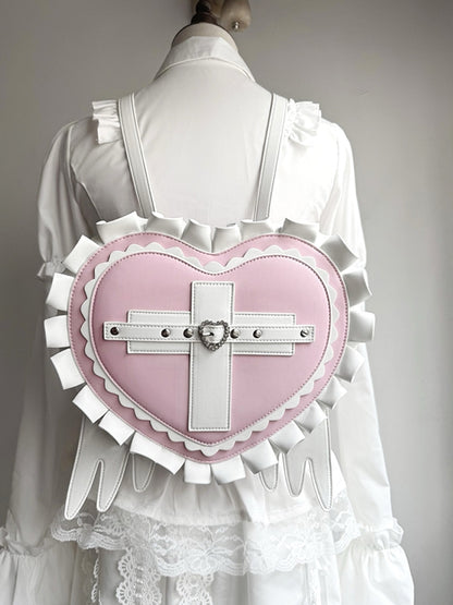 Heart / Light Jirai Wings Cross Pink with in Leather Black Blue Backpack Kei PU