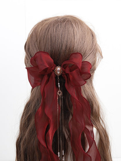 Color Hairclip Options 11 Lolita Organza Tassel Bowknot Pearl